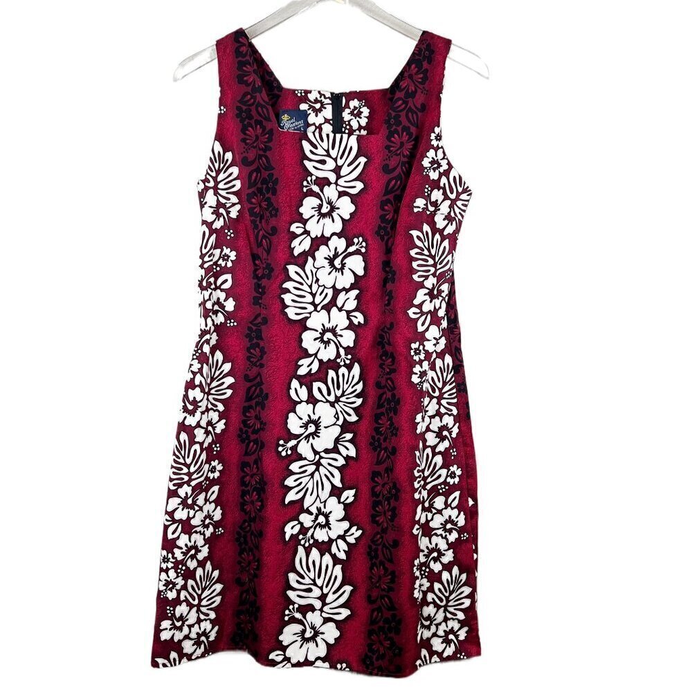 Vintage Royal Creations Red Hibiscus Flower 100% Cotton Sleeveless Dress‎ Size L